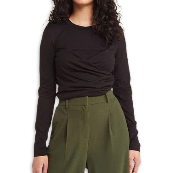 Vero Moda Nelly Top Ruched Knit Pull-Over Design Long Sleeves Black W US XS NWT - Picture 1 of 11